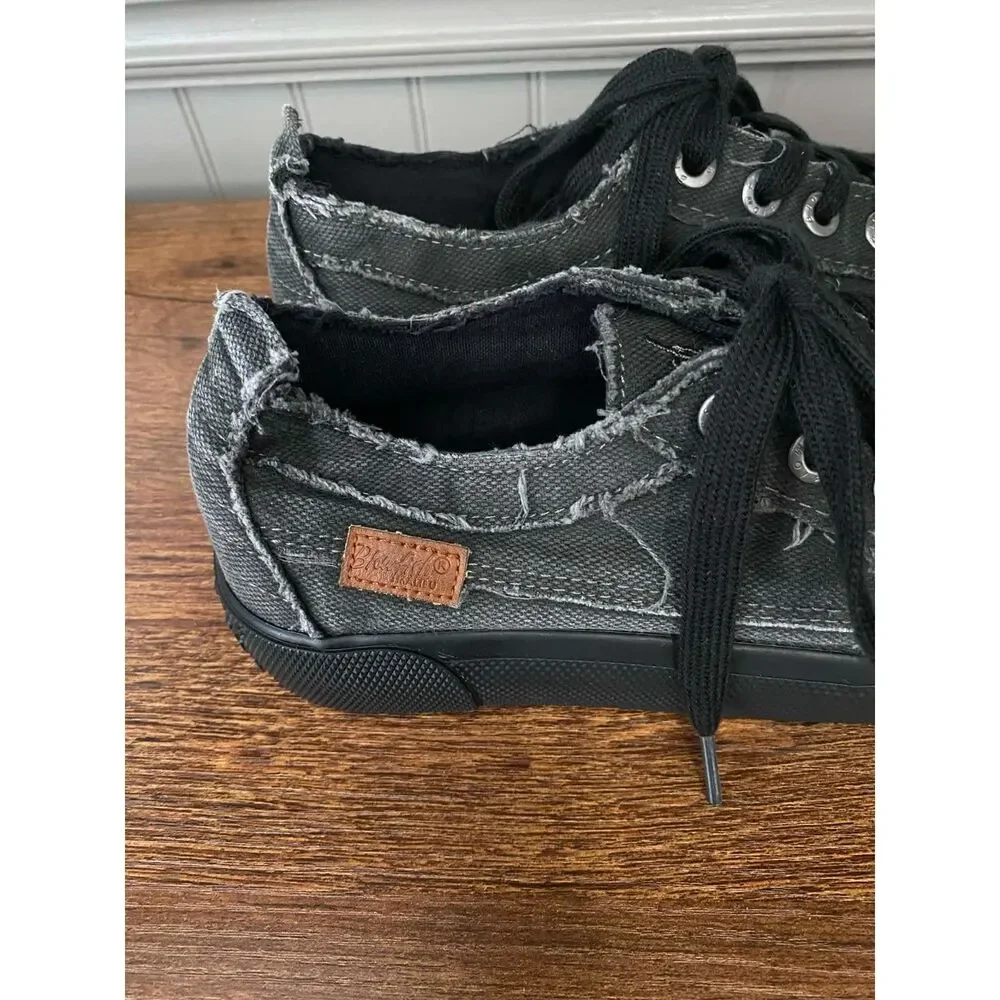 Blowfish Women’s 6.5 Black Distressed Canvas Lace-Up Sneakers